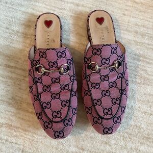 Gucci Princeton open back slides Canvas Horsebit Loafers Mules used sz 41